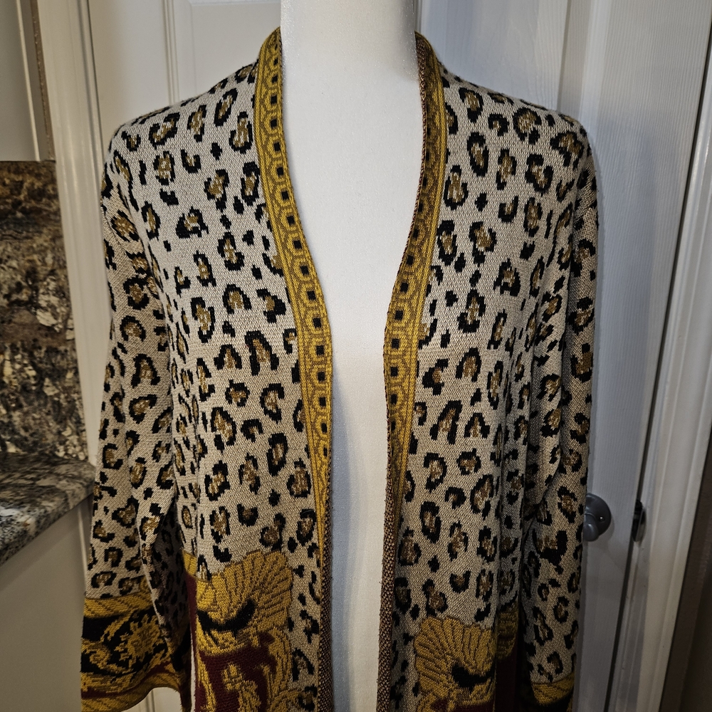 Max Sport Elegant Leopard Print Cardigan with Burgundy and Gold Details  Large - Picture 10 of 13
